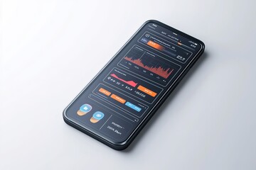 Smartphone with finance app interface on screen