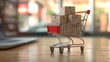 © creative - Product package boxes and shopping bag in cart with laptop computer which web store shop on screen for online shopping and delivery concept with miniature shopping cart standing in front of laptop
