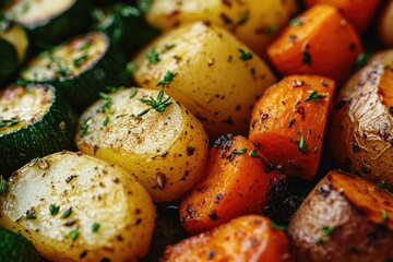 Sticker - Roasted potatoes and carrots with rosemary and spices creating a delicious and healthy meal