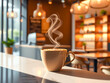 © wannasak - Coffee cup on the table in coffee shop. 3d rendering