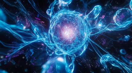 Wall Mural - a mesmerizing view of glowing cells in a vibrant digital universe. this image showcases futuristic e