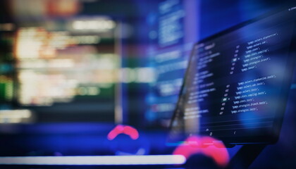 Wall Mural - coding script text on screen. abstract computer script about big data and blockchain database.