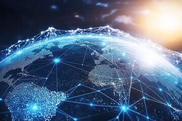 Wall Mural - digital globe with network connections, light flare.