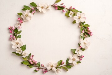 Canvas Print - Elegant floral wreath made of delicate flowers and leaves on a light background for a romantic touch