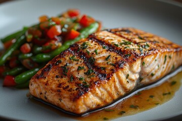 Grilled Salmon with Green Beans and Tomatoes