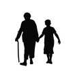 © Dream Is Power - a old aged woman walking with holding with her son vector art illustration