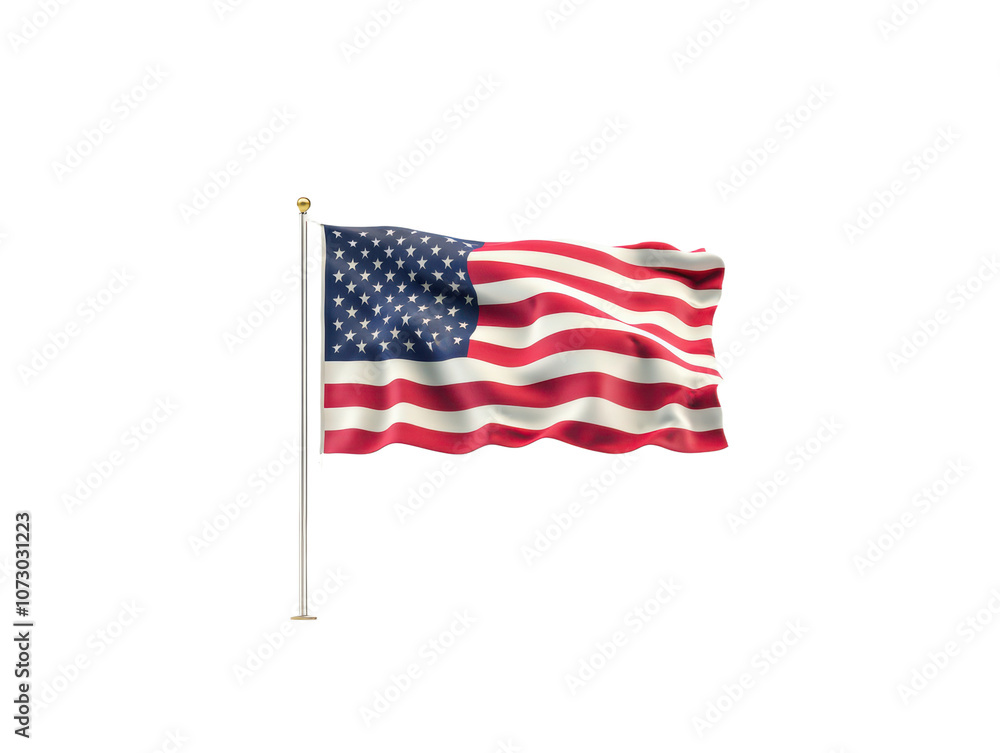 Waving american flag on pole isolated transparent background on ...