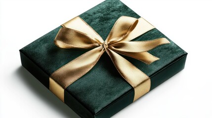 Wall Mural - PNG Green gift box wrapped ribbon gold.