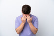 © luismolinero - Young caucasian man isolated on white background with tired and sick expression
