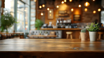 Wall Mural - Wooden Table in a Cafe with Blurred Background Illustration