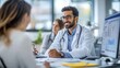 © NeuralStudio - A smiling himalayan male doctor discussing with a patient in an office, showcasing professionalism and care in a medical setting.