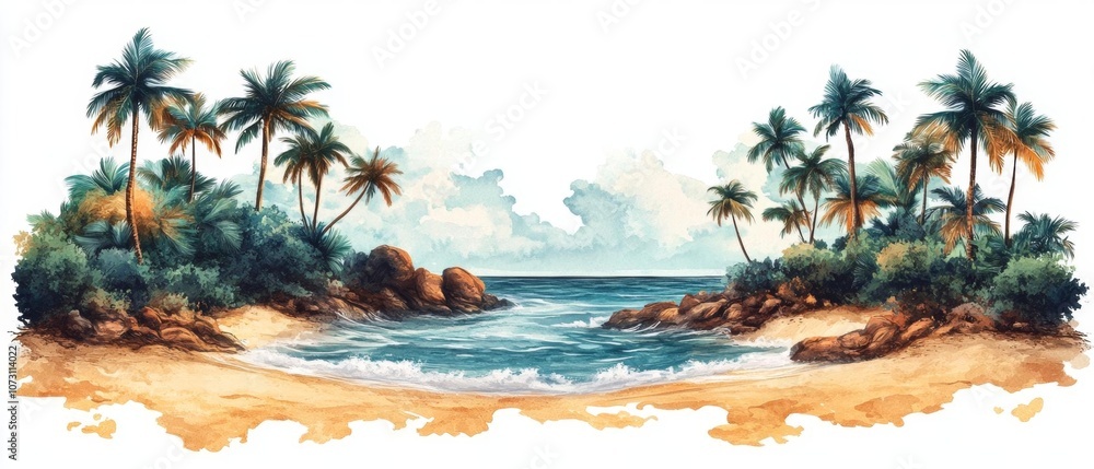 Tropical beach vacation clipart set showcasing palm trees, sandy ...