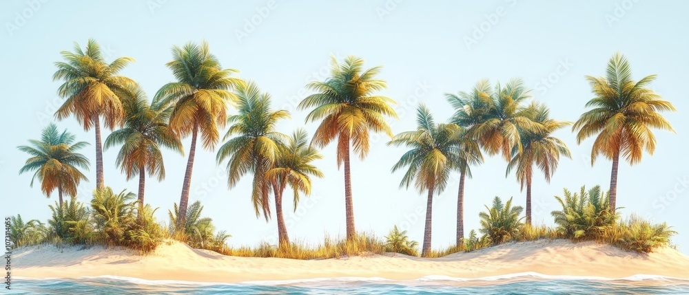 Tropical beach vacation clipart set showcasing palm trees, sandy ...