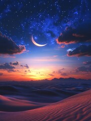 Wall Mural - sunset with crescent and stars