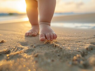 Canvas Print - Tiny feet on the sand. AI.