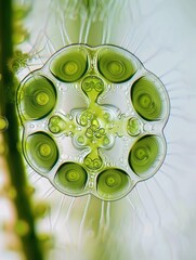 Canvas Print - Microscopic view of green algae. AI.