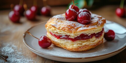 Wall Mural - Pastry Topped with Cherries and Powdered Sugar