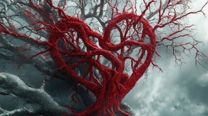 Wall Mural - Heart Shaped Tree With Red Branches