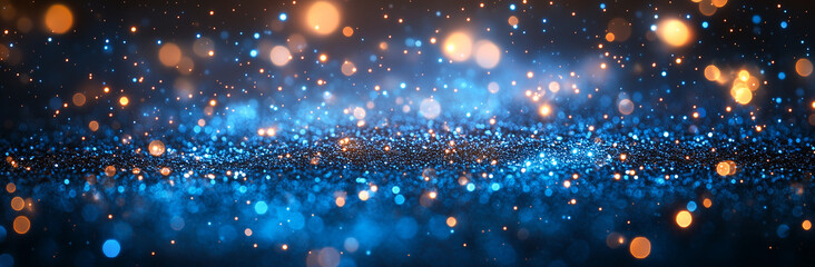 Abstract blue gradient background with bokeh lights and particles. banner with copy space.. Photo by AI generative.