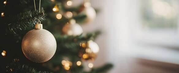 Aufkleber - Close-up of Christmas Tree with Sparkling Ornaments and Soft Bokeh Lighting : Generative AI