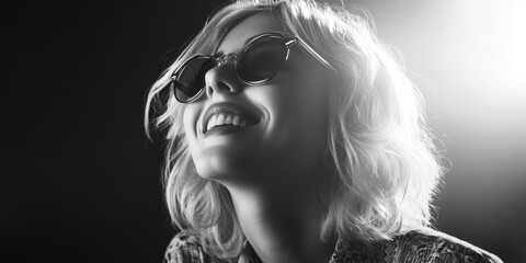 Poster - Woman with sunglasses and floral shirt