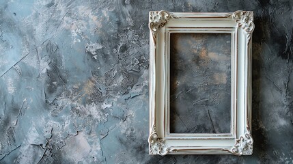 Poster - An ornate white picture frame against a gray wall.