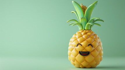 Wall Mural - A happy pineapple with a smiling face.