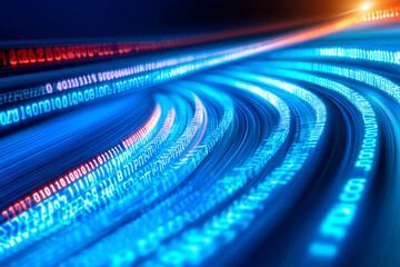 Wall Mural - high-speed data flow and binary code in blue digital stream