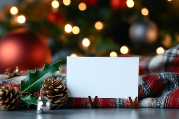 Aufkleber - Blank Christmas card mockup with pinecones and festive decorations for a cozy holiday message : Generative AI