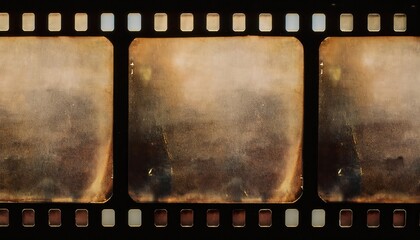 Wall Mural - Close-Up of Vintage 35mm Film Strip with Faded, Burnt, and Scratched Frames. Perfect for Visuals of Nostalgia, Film Decay, Cinematic History, and Textured Analog Photography Aesthetics