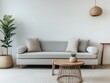 © Agus - Modern Living Room with Gray Sofa, Wooden Coffee Table, and Plant