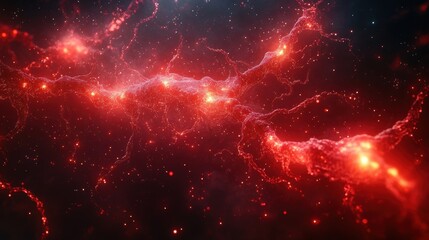 Wall Mural - a red glowing space with a lot of stars and a red line. generative ai