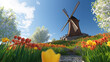 © TRAVEL MOSAIC - A Traditional Windmill Surrounded by Colorful Tulips in a Rural Landscape
