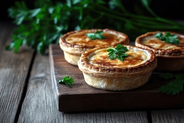 Wall Mural - Wooden cutting board with mini pies