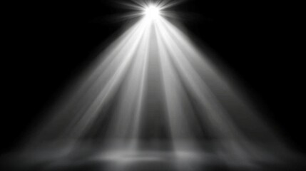 Poster - Abstract vector illustration of bright white light rays and flares on a dark black background, creating a striking contrast with glowing beams, sun flares, and radiant effects. This high-quality desig