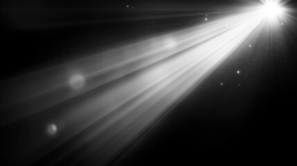 Poster - Abstract vector illustration of bright white light rays and flares on a dark black background, creating a striking contrast with glowing beams, sun flares, and radiant effects. This high-quality desig