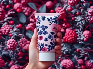 Poster - Floral-Themed Cream Tube on Berry Background