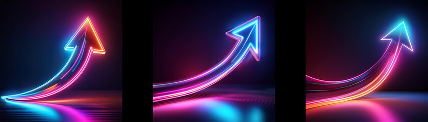 Aufkleber - Three neon glowing arrows in pink, blue, and orange colors point upward.