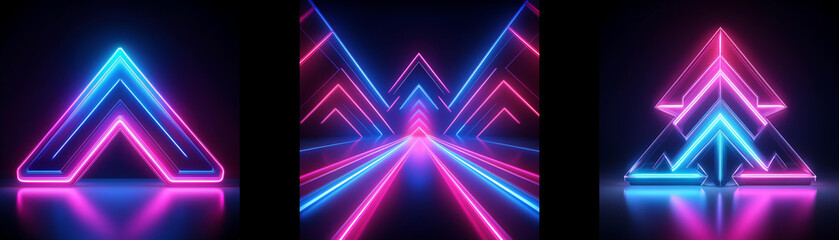 Poster - Three neon glowing triangle shapes.