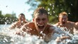 © svastix - An exhilarating outdoor scene capturing the joy and excitement of young men splashing through water, epitomizing the freedom and fun of summer adventures.
