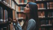 © Copi - A young woman browsing the bookshelves in a library.