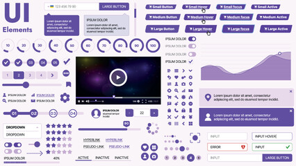 Wall Mural - modern ui kit featuring a collection of essential buttons, icons, and navigation elements for websit