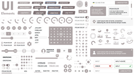 Wall Mural - modern ui kit featuring a collection of essential buttons, icons, and navigation elements for websit