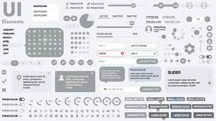Wall Mural - modern ui kit featuring a collection of essential buttons, icons, and navigation elements for websit