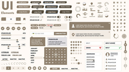 Wall Mural - modern ui kit featuring a collection of essential buttons, icons, and navigation elements for websit