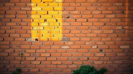 Wall Mural - A close-up shot of a red brick wall with a subtle shadow cast by the sun's rays, creating a natural and organic texture