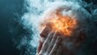 © svastix - An artistic representation of a face engulfed in swirling smoke, showing fiery eyes, creating a surreal and dramatic depiction of internal emotional struggle.