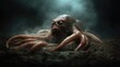 © svastix - A nightmarish creature with multiple tentacles and a sinister expression crawls through a foggy, ominous environment, evoking dread and an unsettling presence.