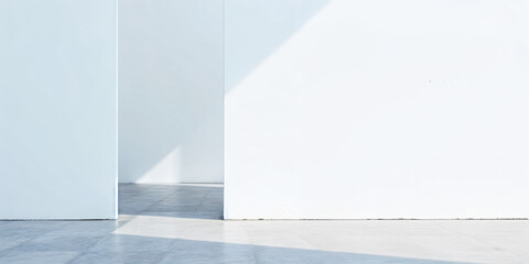 An art gallery's perspective view of an empty white wall with spotlights, ideal for a copy space image.