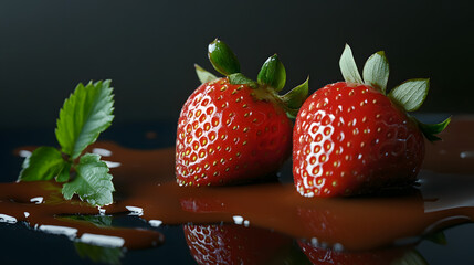 Poster - Chocolate Covered Strawberries for Valentine's Day, delicious fruit dipped in sweet brown chocolate, tasty food